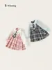 Falda para Niña Bangxuan, Vestido a Cuadros Infantil Estilo Preppy, Vestido Traje JK para Niños Pequeños con Cuello de Muñeca y Manga Larga