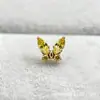 ASTMF-13 Aleación de Titanio Oro Circonita Aretes de Mariposa Rosca Interna de Titanio G23 Cabeza de Piercing para Labio con Circonita