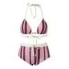 Café con Leche de BayasChica Sexy CalienteCielo EstrelladoRayas Adelgazantes CinturaEstilo Vacaciones Conjunto de Bikini Traje de Baño para Mujer