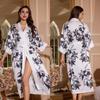 Pijama Femenino Transfronterizo Wenhua Primavera y Otoño Nuevo Estilo Manga Tres Cuartos Satín Talla Grande Bata de Noche Ropa de Casa de Manga Larga para Mujer Wp3430