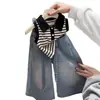Ropa de verano estilo coreano para niñas pequeñas: Top sin mangas de cuello polo para niños, talla mediana y grande, con pedrería brillante degradada y pantalones vaqueros de pierna ancha