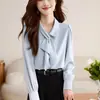 Camisa de satén de manga larga para mujer, nueva colección primavera/otoño 2026, top interior moderno y elegante