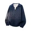 Nuevo Suéter de Punto para Hombre Otoño/Invierno 2026 Color Sólido Cuello Grande Jersey Falso de Dos Piezas, Top de Moda de Ajuste Holgado de Alta Gama