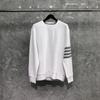 TIME BREATHE tb Suéter de Cuello Redondo para Pareja Color Sólido Ondulación de Agua Cuatro Barras Coreano Casual Jersey Top