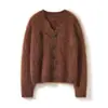 Chaqueta Cardigan de Punto Zhimohe Mismo Estilo Cuello Redondo Cepillado Otoño e Invierno Nuevo Suéter Cardigan 100% Cachemira Pura para Mujer