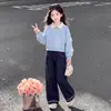 Conjunto de duas peças para meninas, estilo coreano, doce e fofo, com laço, manga longa e jeans da moda, para a Primavera e Outono de 2026