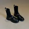 Botines Elásticos Chuyuji de Suela Gruesa con Hebilla Metálica, Botines Tejidos Ajustados Estilo Universitario Vintage para Mujer, Botines Tipo Mocasín Calcetín Versátiles