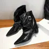 Botines Nuevos para Mujer Otoño/Invierno 2026, Punta Fina, Tallas Grandes, con Diseño de Hebilla de Cinturón, Tacón Grueso Único, Botas Trendy de Pierna Ancha