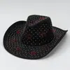 Chapéu de Cowboy Ocidental Colorido Sólido Y2K com Strass Completo para Homens e Mulheres, Design Ins de Camurça com Strass Completo na Parte Superior e Inferior, Design Côncavo, Venda Quente Transfronteiriça