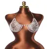 Joias transfronteiriças europeias e americanas AYJ, pérolas decorativas, joias corporais feitas à mão, corrente, corrente de peito de metal com pérolas sexy para viagem