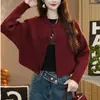 Suéter Curto de Tricô Outono e Inverno Novo Estilo Coreano Solto Emagrecedor Suéter Cardigan Roupa Exterior Feminina Top Morcego