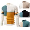 Suéter Jacquard Geométrico Bloque de Color de Cuello Medio Alto para Hombre Otoño e Invierno Bloque de Color Textura Manga Larga Casual Prendas de Punto