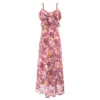 Bzl2026 Vestido de Verano Estilo Europeo y Americano para Mujer de Longitud Media Rosa con Estampado Floral y Tirantes Volantes Color de la Foto 26468