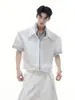 Camisa de Manga Corta Rayada Estilo Americano Falsa de Dos Piezas para Hombre, Diseño de Nicho de Verano, Bloques de Color, Tendencia de Camisa Holgada y Elegante