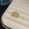 Anillo de Flor Chapado en Oro Real de 14K con Circonita, Anillo de Dedo Índice Estilo Dulce de Alta Gama de Nicho, Joyería de Piedra Ojo de Gato de Doble Capa