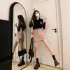 Falda de Mezclilla Rosa Sucio de Longitud Media para Mujer Otoño 2024 Nuevo Diseño de Cintura Alta Falda Pantalón con Sentido de Diseño Falda de Cadera