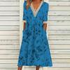 Ropa de Mujer Transfronteriza Europea y Americana Amazon Personalizada de Moda Estampado de Posicionamiento Floral Vestido de Encaje con Cuello en V de Manga Media en Stock