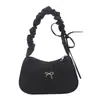 Versátil Bolso de Mano con Pliegues Estilo Coreano Chic Color Sólido 2026 Lazo Personalidad Fresca Retro Bolso de Hombro para Mujer