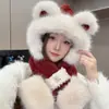 Gorro y Bufanda Todo en Uno para Mujer Invierno Ciclismo Felpa Cálida Protección para Orejas Resistente al Viento y al Frío Oso Bufanda Versátil Gorro Gorro Lei Feng