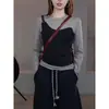 Suéter de Tricô Falso Duas Peças Color Block para Mulheres, Novo Estilo Outono Inicial 2026, Top Base Ajustado, Versátil