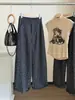 Calças femininas retro estilo coreano, cintura alta, escovadas, com estampa floral, perna flare, nova coleção de outono, corte solto, efeito emagrecedor, versátil e casuais, longas