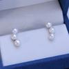 Pendientes de plata S925 con forma de uva pequeña, redondos, brillantes y con tres cuentas de agua dulce Zhuji, elegantes para mujer