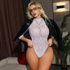 Bikini de Seda Blanco Lencería Sexy Exportación Europea y Americana Mono de Malla de Manga Larga Falda que Cubre la Cadera Malla Ajustada W792