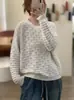 Suéter Pulóver Hueco de Punto Grueso de Cuello Redondo, Color Sólido, Manga Larga Casual, Versátil Suéter de Punto Holgado para Mujer, Nuevo Otoño/Invierno 2026