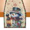 Mantel Decorativo Navideño Nórdico con Elementos de Papá Noel y Muñeco de Nieve, Material de Lino, Decoración para Ambiente de Restaurante