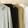 Camiseta básica de hombros descubiertos y cuello medio alto para mujer, nueva primavera, algodón calado, top elegante, mismo estilo que se ve en los centros comerciales