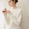 Otoño e Invierno Nuevo Jersey de Cachemir Puro para Mujer Cuello Redondo Tejido de Punto Ropa Interior Holgado Manga Larga Capa Base