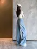 Jeans de mujer estilo americano con estampado de bambú, nuevos para otoño 2026, corte recto holgado, adelgazantes, pantalones de pierna ancha versátiles para figuras petite