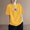Moda Verão Comércio Exterior Versátil Estiloso Solto Estampado Gola Redonda Tamanho Grande Casual para o Dia a Dia Manga Curta Tendência Camiseta Roupas Femininas