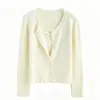 Nuevo Chaleco de Punto Holgado Corto Estilo Coreano de Dos Piezas Falsas con Mangas Largas y Bordes Volantes Calado Cardigan de la Fábrica Dalang para Primavera y Otoño