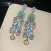 Pendientes Colgantes de Flor de Zirconia de Lujo Aguja de Plata, Pendientes Elegantes de Banquete Estilo Palacio, Pendientes de Lujo Ligero de Gama Alta