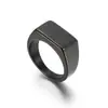 Moda japonesa y coreana anillo rectangular simple liso de acero de titanio para hombre anillo de acero inoxidable personalizado grabado láser