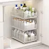 Estante de almacenamiento de múltiples niveles extraíble debajo del mueble de baño y el lavabo
