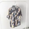 Camisa Havaiana Floral de Manga Curta Solta de Verão Estilo Harajuku Casal Retro Floral Camisa Masculina Estilo Hong Kong Chique