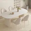 Mesa de comedor de pizarra francesa estilo crema para casas pequeñas, juego de mesa y sillas de comedor minimalista moderno de lujo ligero con columnas romanas