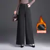 Pantalones de Lana a Cuadros de Pierna Ancha para Mujer, Nuevo Estilo Otoño/Invierno 2026, Engrosados, Versátiles, Aptos para Personas Bajitas, Pantalones Casuales de Lana de Pierna Recta