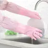 Guantes Sanhan para lavar platos Limpieza de cocina Guantes para el hogar Impermeables Duraderos Forrados de felpa Gruesos Guantes para lavar ropa Alargados