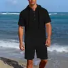 Novo Conjunto de Moda Casual Masculino com Camisas Casuais de Linho de Manga Longa e Bermudas Casuais de Linho de Cinco Pontos