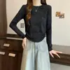 Uma geração de cabelo outono e inverno tie-dye manga longa ombro T-shirt feminina tamanho plus size menina cheinha com base camisa de veludo casaco quente