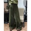 Pantalones Casuales de Pana Verde Oscuro para Mujer 2025 Otoño e Invierno Nuevo Estilo Acolchados con Forro Polar Espesos de Cintura Alta Color Puro Lana Regular