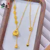 Loja de Ouro Mesmo Estilo Paz e Alegria Textura Martelada Pequeno Pepita de Ouro Pingente de Lótus com Borla Colar Design Vintage Clavícula Levemente Luxuosa Versátil Corrente