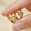 Brincos de cobre em formato de coração com zircônia cúbica colorida, transfronteiriços europeus e americanos, um par delicado e estiloso de brincos de coração em camada dupla para mulheres, com um design fresco e doce
