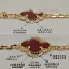 Pulsera de Trébol de Cuatro Hojas y Cinco Flores CNC Oro V Delgado Flor Nueva Edición Artesanía Fina Cadena Gruesa de Nueve Secciones Pulsera de Trébol de Cuatro Hojas de Nácar Blanco Natural