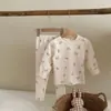 Conjunto Coreano de Ropa de Casa para Niños Otoño e Invierno, Ropa Interior Térmica, Pijama, Tejido Cepillado, Clase A, Defectos Menores por Defecto, Sin Devoluciones ni Cambios
