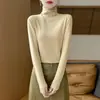 Camiseta Básica de Manga Larga de Punto para Mujer, Color Sólido, Cuello Alto, Forro Polar, Otoño e Invierno, Ajuste Ceñido, Cálida, Amigable con la Piel