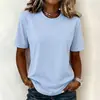 Camiseta de manga corta de color liso con cuello redondo, estilo europeo y americano, para mujer, un top de verano casual y moderno